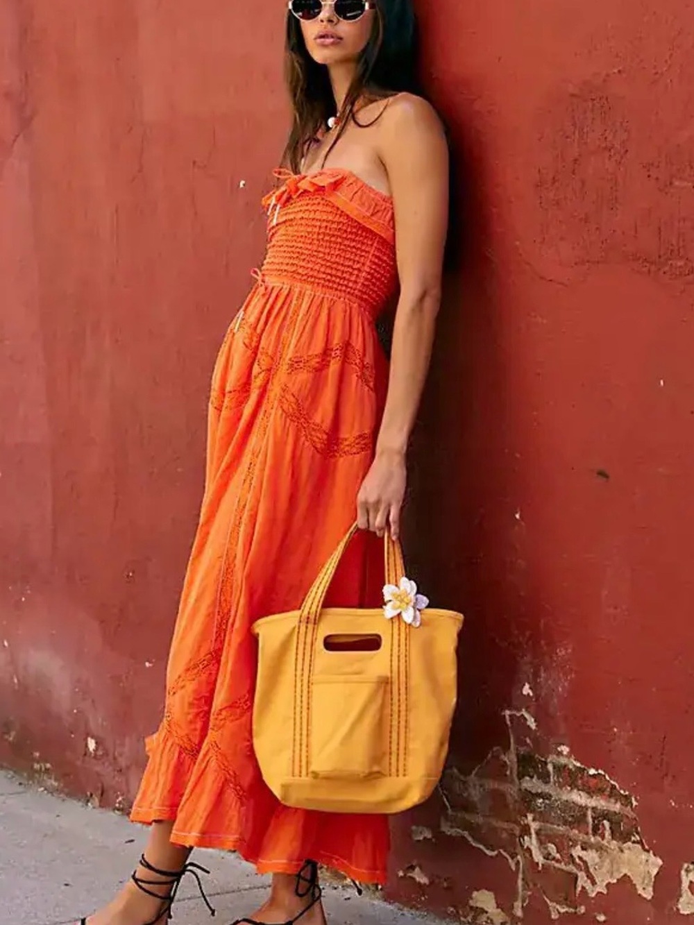 Free People Orange Strapless Maxi Dress